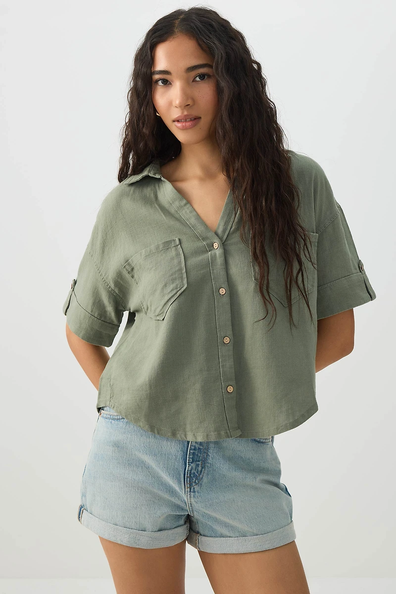 Chemise utilitaire en mélange de lin
