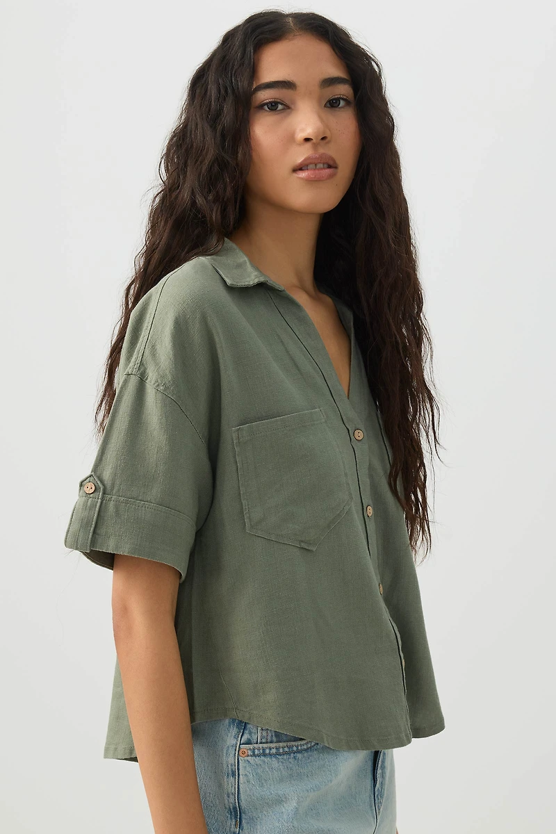 Chemise utilitaire en mélange de lin