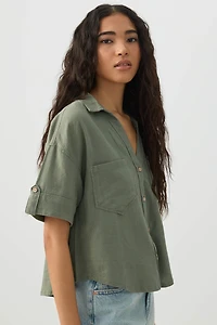 Chemise utilitaire en mélange de lin