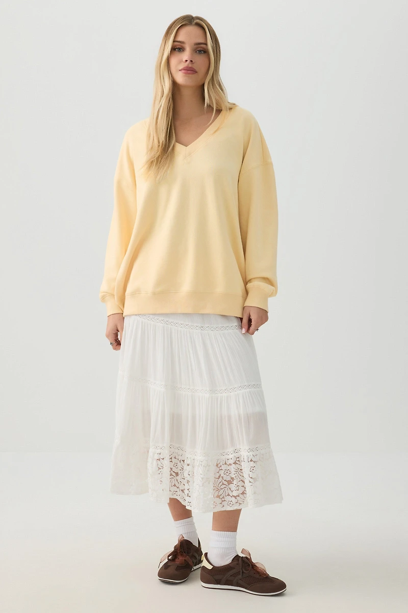 French Terry Oversized V-Neck Sweatshirt
