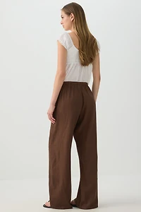 Linen Blend Mid Rise Pants