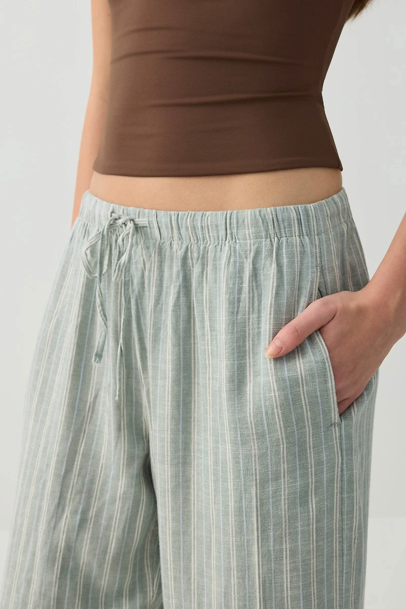 Linen Blend Mid Rise Pants