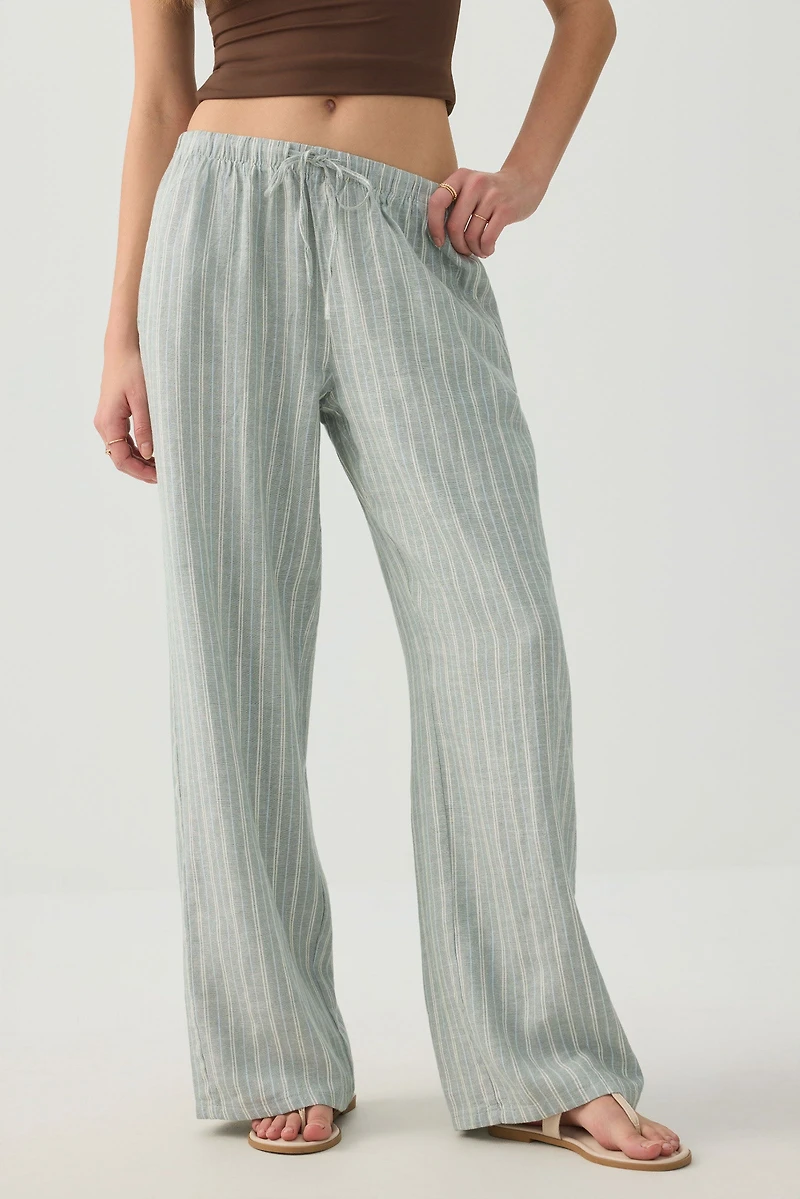 Linen Blend Mid Rise Pants