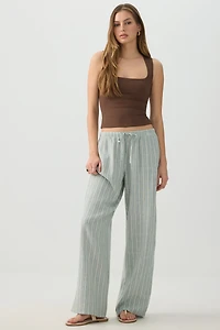 Linen Blend Mid Rise Pants