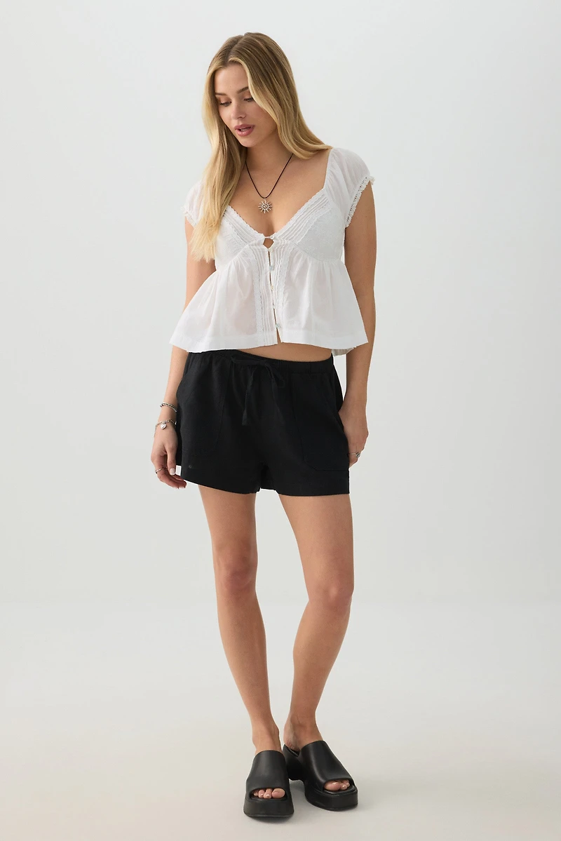 Linen Blend Mid Rise Shorts