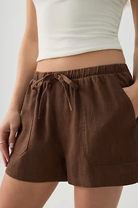 Linen Blend Mid Rise Shorts