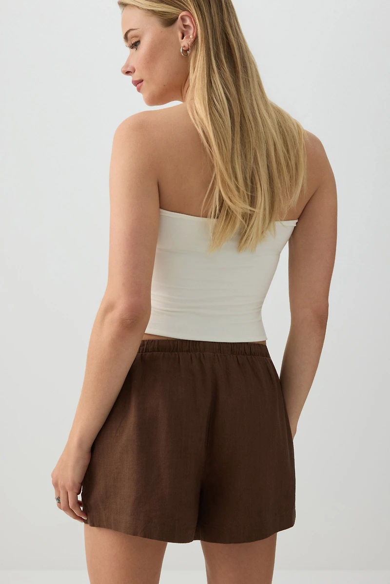 Linen Blend Mid Rise Shorts