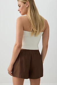 Linen Blend Mid Rise Shorts