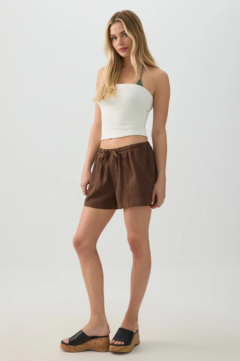 Linen Blend Mid Rise Shorts