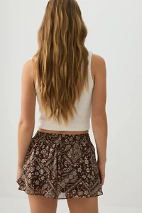 Short fluide en mousseline à motif cachemire