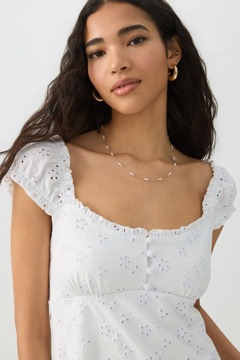 Eyelet Peasant Midi Dress