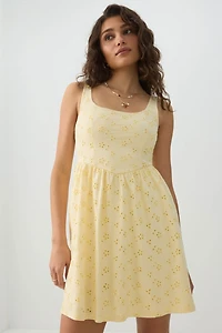 Eyelet Mini Dress with V Waist detail