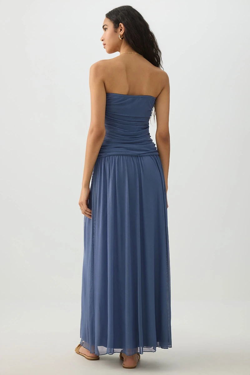 Dropped Waist Mesh Tube Dress