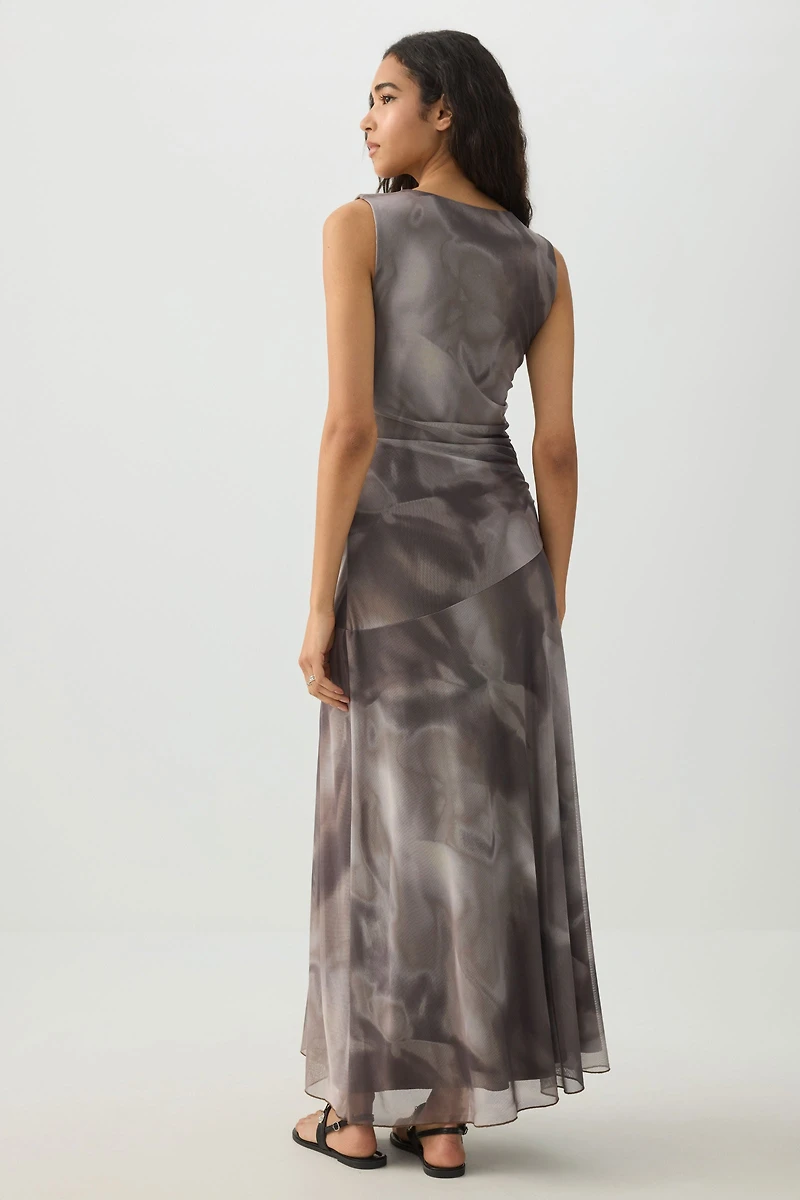 High Neck Mesh Flowy Dress