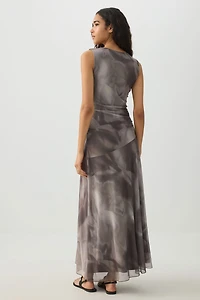 High Neck Mesh Flowy Dress
