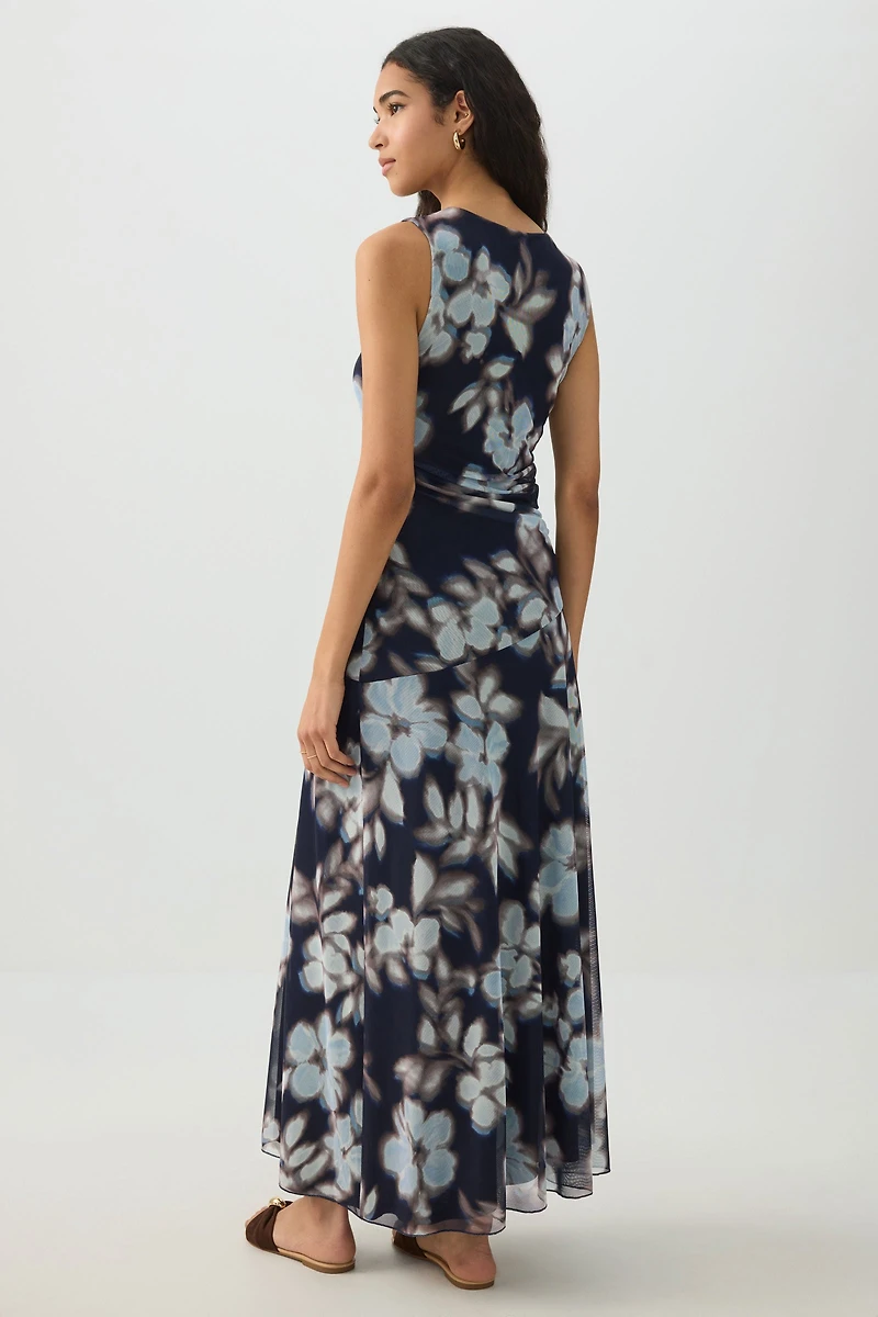 High Neck Mesh Flowy Dress