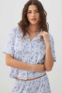 Printed Notch Collar Pajama Set