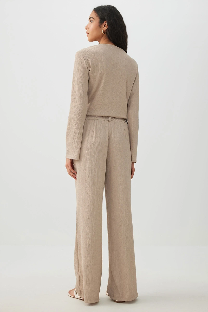 Seersucker Pleated Pull On Trouser