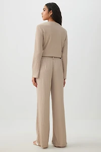 Seersucker Pleated Pull On Trouser
