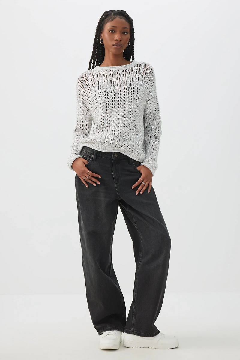 Open Stitch Crew Neck Sweater