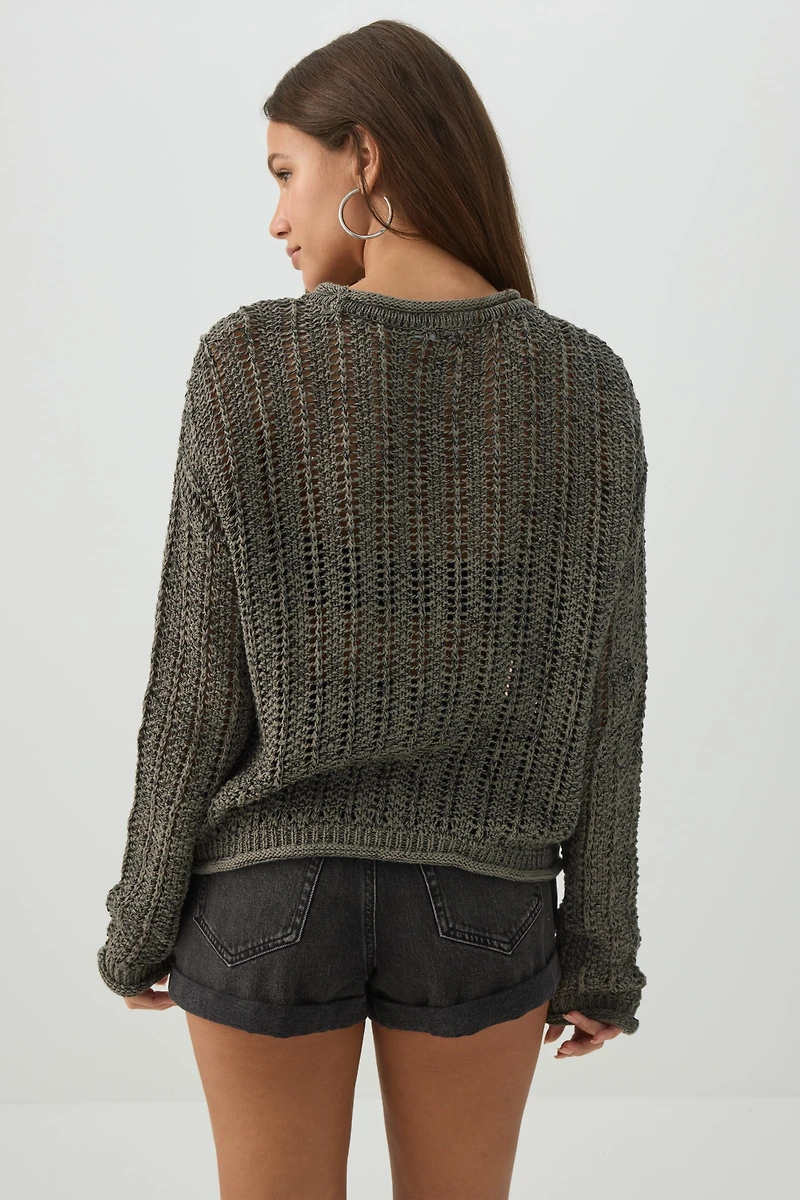 Open Stitch Crew Neck Sweater