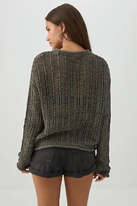 Open Stitch Crew Neck Sweater