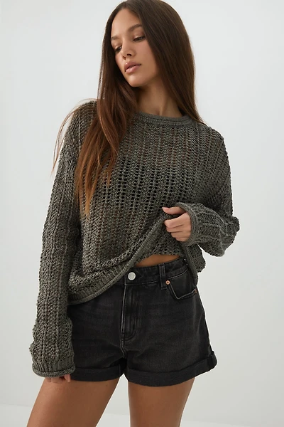 Open Stitch Crew Neck Sweater