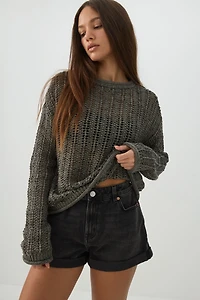 Open Stitch Crew Neck Sweater