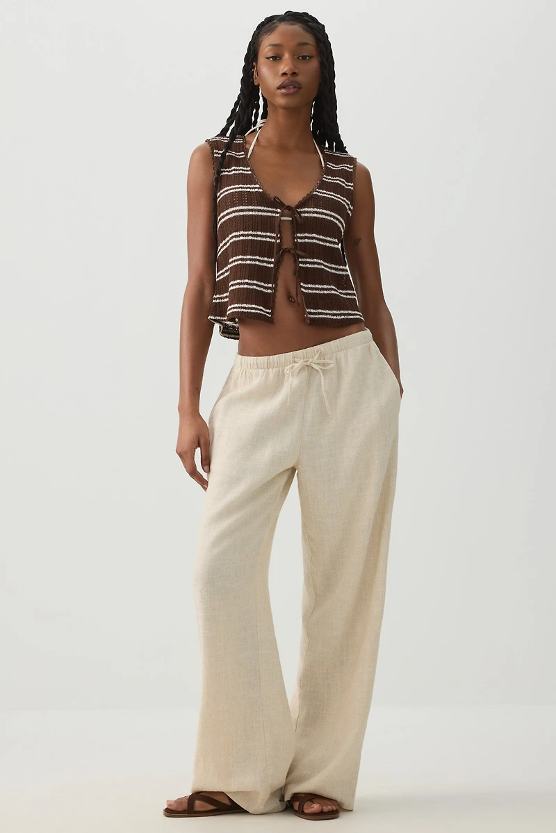 Striped Tie Front Sweater Tank