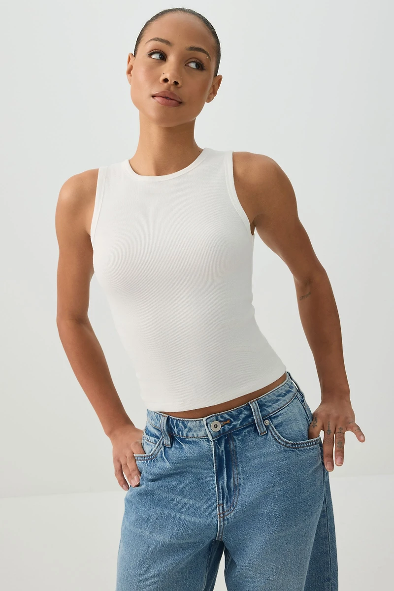 Basic Rib High Neck Tank Top