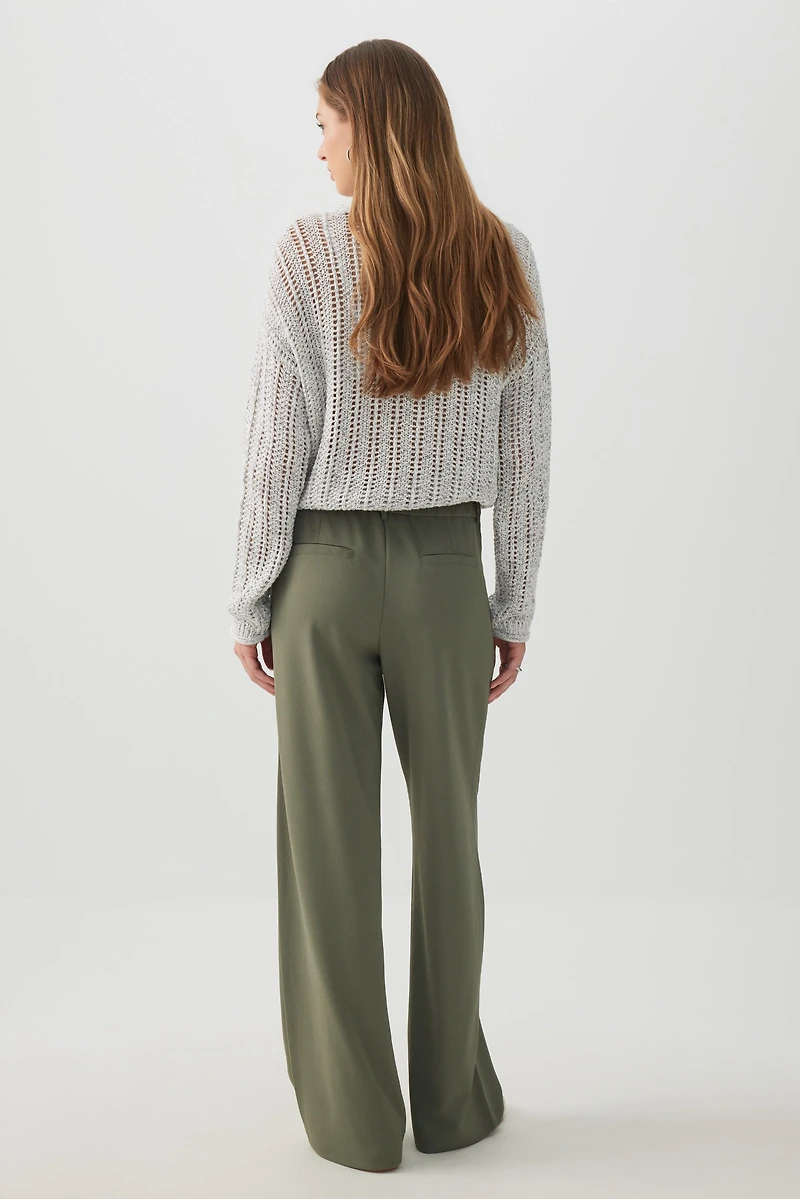 Pleated Pull On Wide Leg Trouser