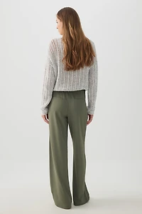 Pleated Pull On Wide Leg Trouser