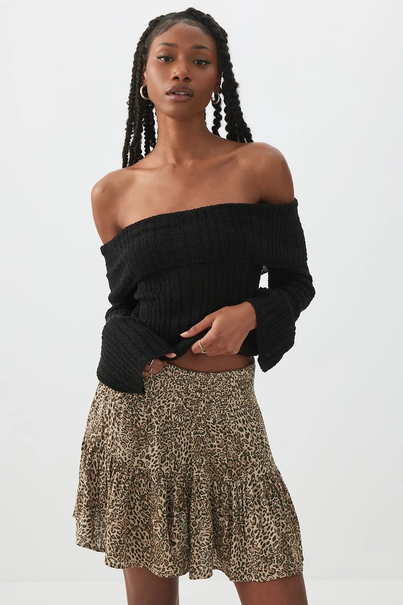 Jupe-short fluide à taille smockée