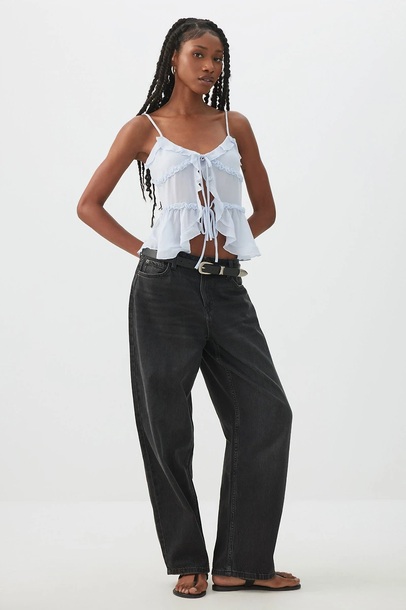 Tie Front Ruffle Tank Top