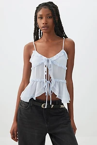 Tie Front Ruffle Tank Top