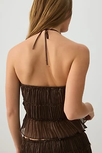 Crinkled Chiffon Halter Tank Top