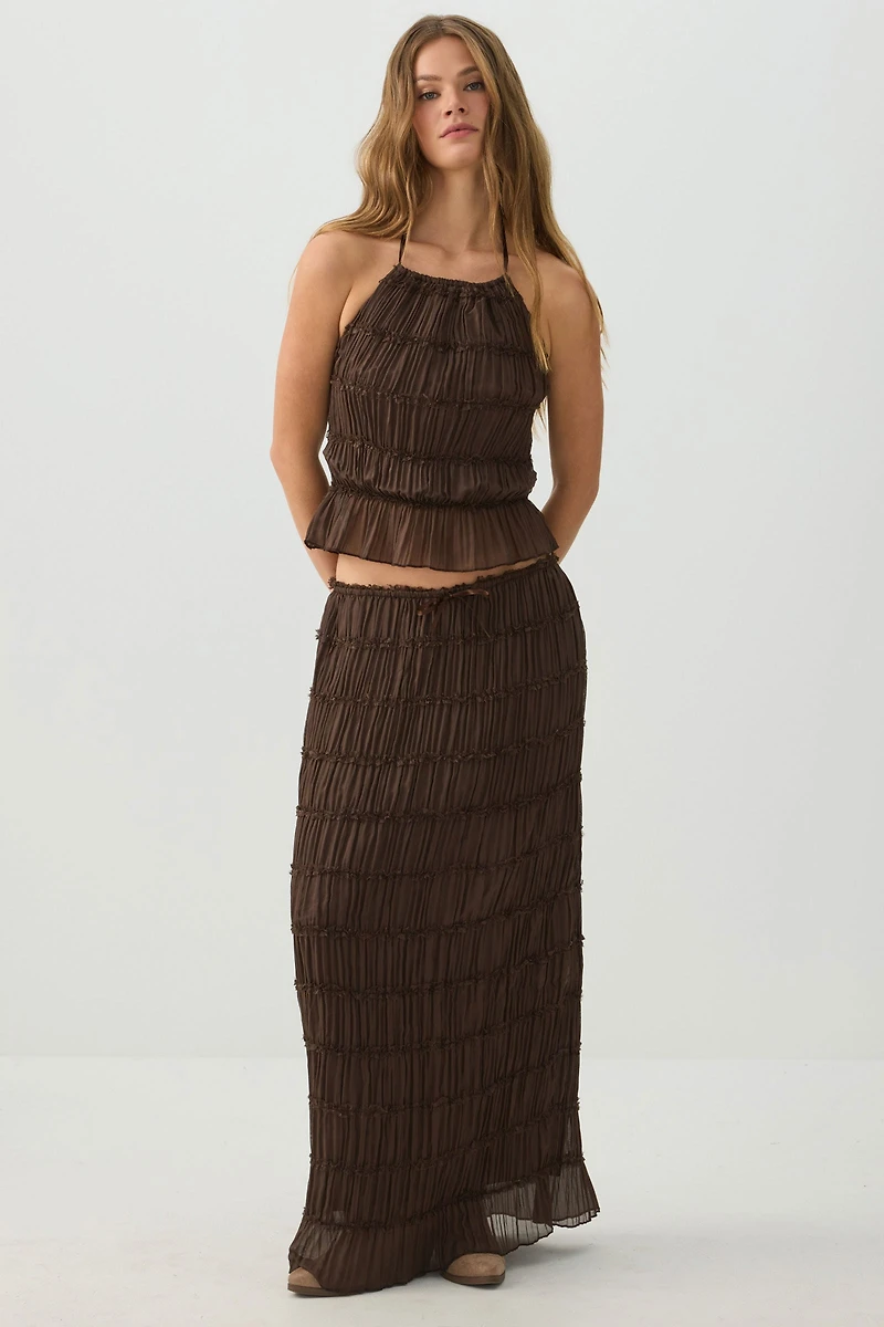 Crinkled Chiffon Halter Tank Top