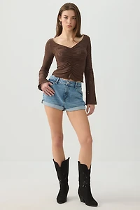 Ruched Front Eyelet Top