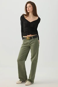 Ruched Front Eyelet Top