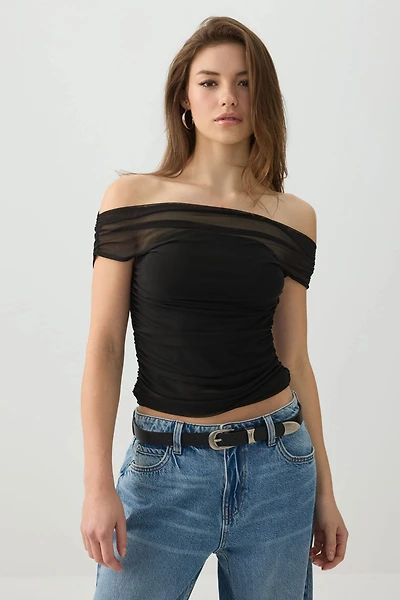 Off Shoulder Mesh Top