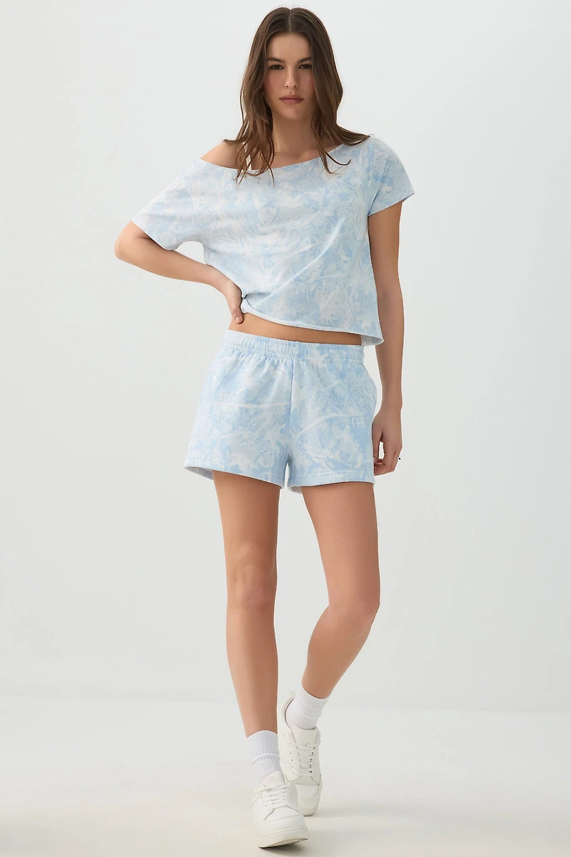 Blue Camouflage Off Shoulder T-Shirt