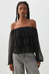 Off Shoulder Tiered Blouse