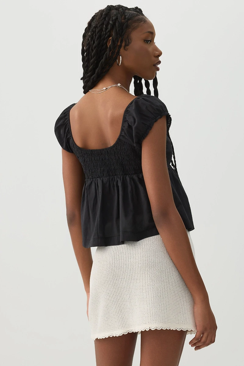 Plunge Neck Flowy Blouse
