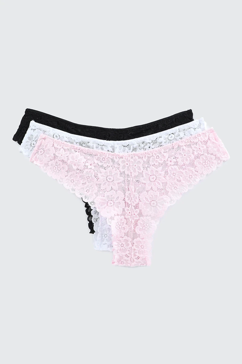 Trio de culottes brésiliennes en dentelle