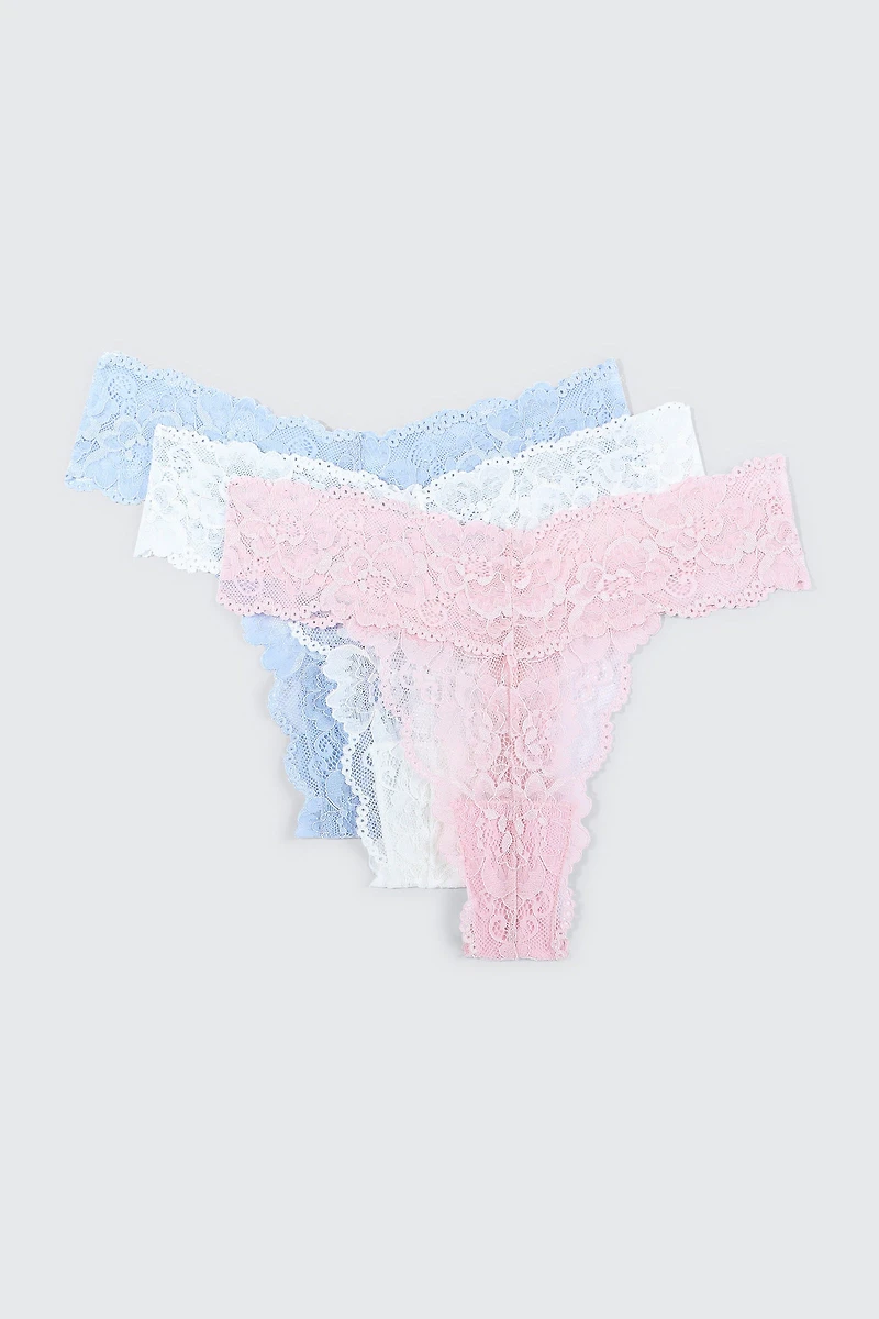 Trio de culottes tanga en dentelle