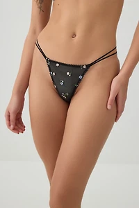 Culotte string brodée à bordure picots