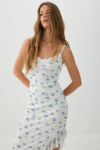 Floral Mesh Ruffle Maxi Dress