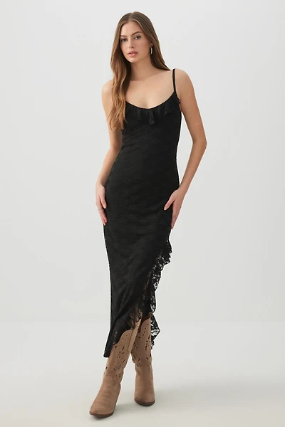 Robe maxi en dentelle à fente haute