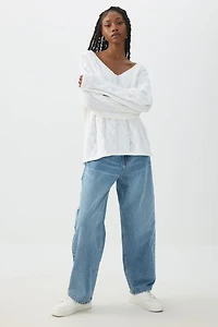 Oversized Cable Knit V-Neck Sweater