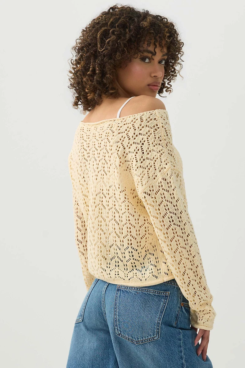 Open Knit Boat Neck Sweater